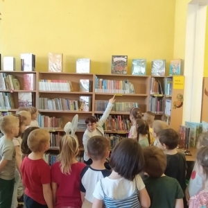 Dzieci poznają układ książek na półkach